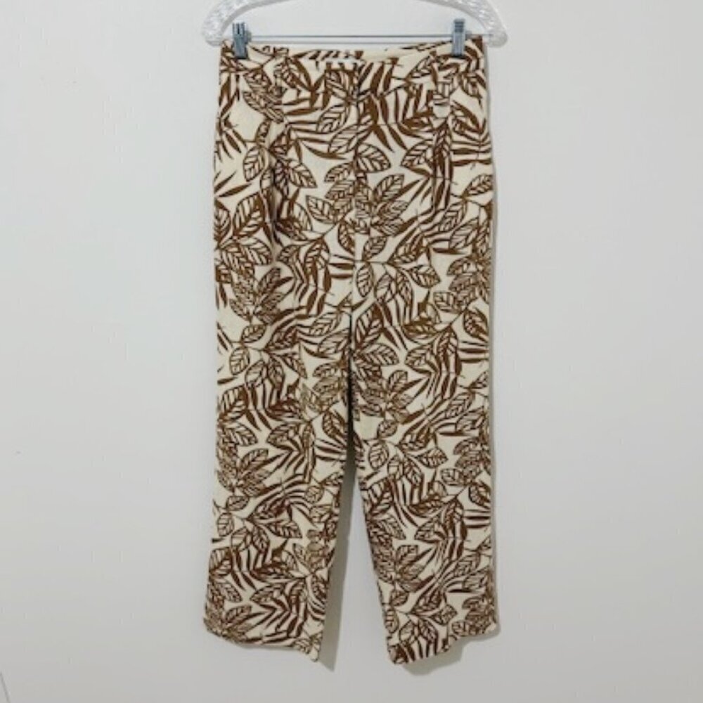 House of Harlow 1960 Linen Blend Wide Leg Pants Palm Leaf Print Size 4